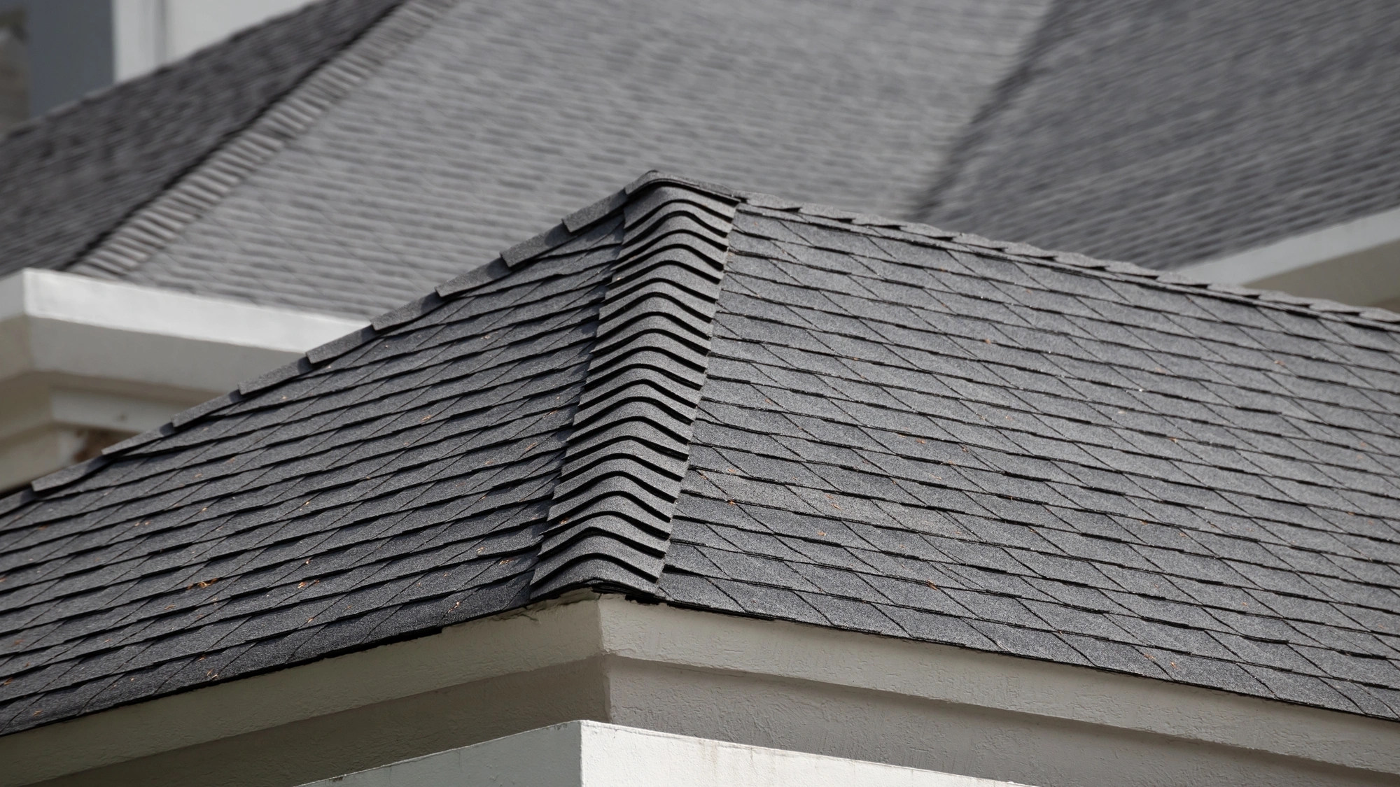 Closeup of a gray shingle roof