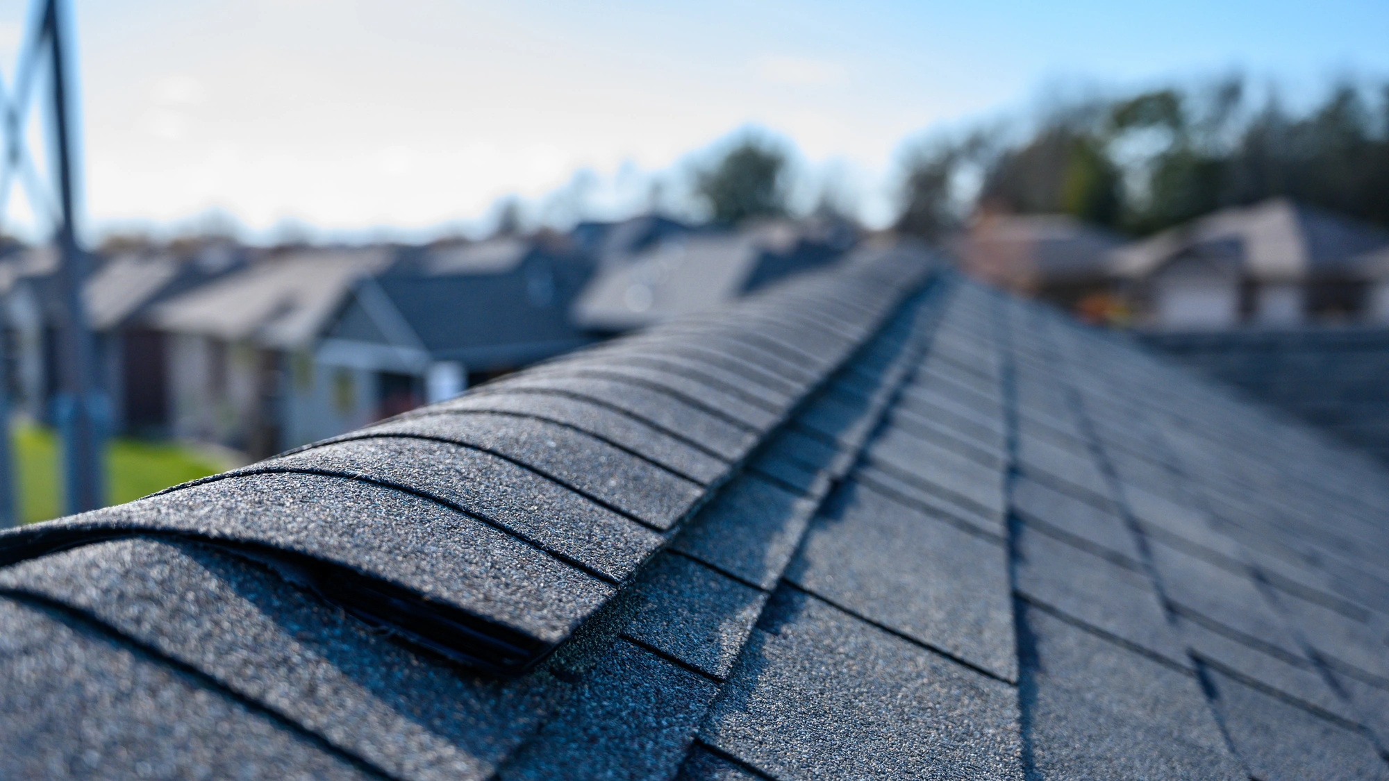 Closeup of a gray shingle roof