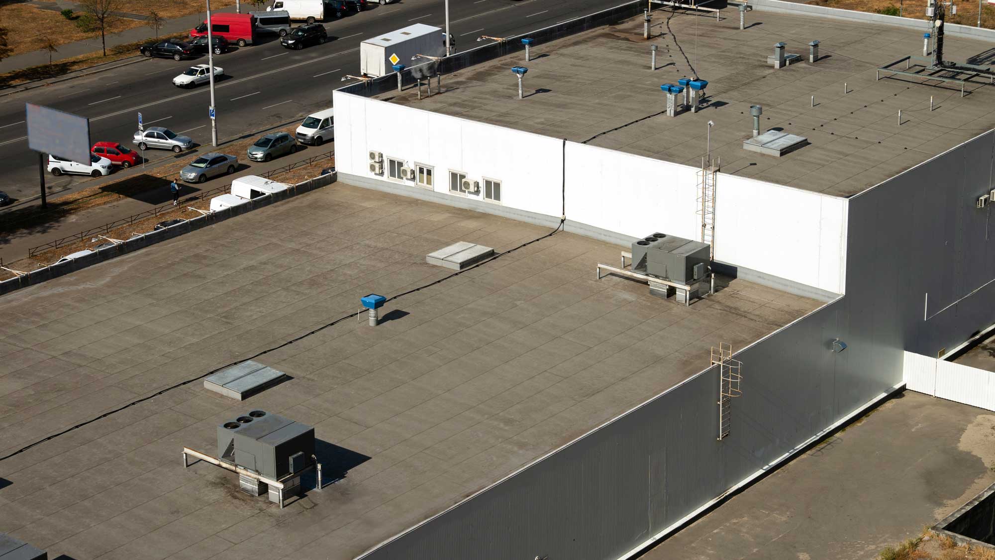 Overhead view of a new commercial roof