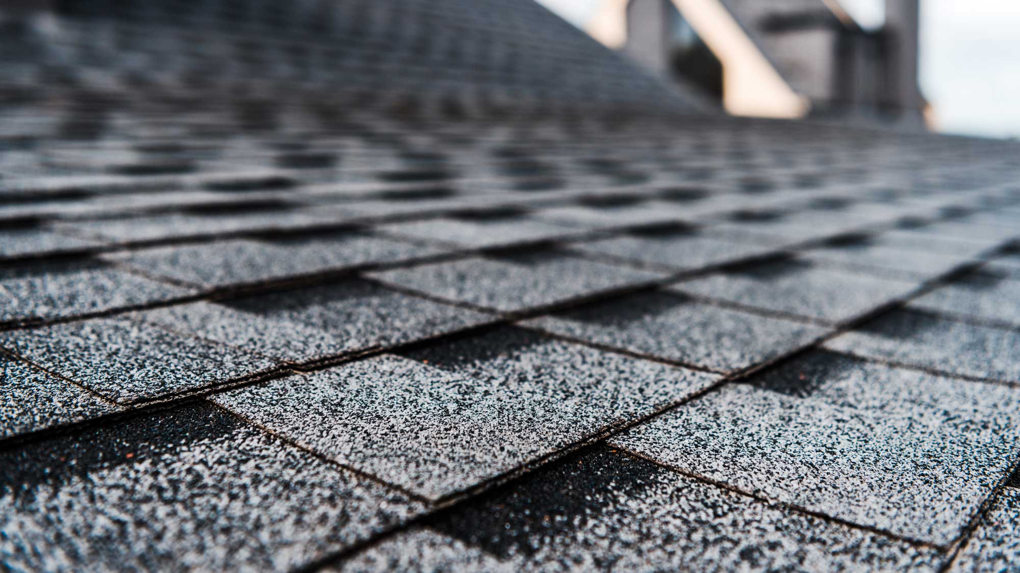 Closeup of a gray shingle roof