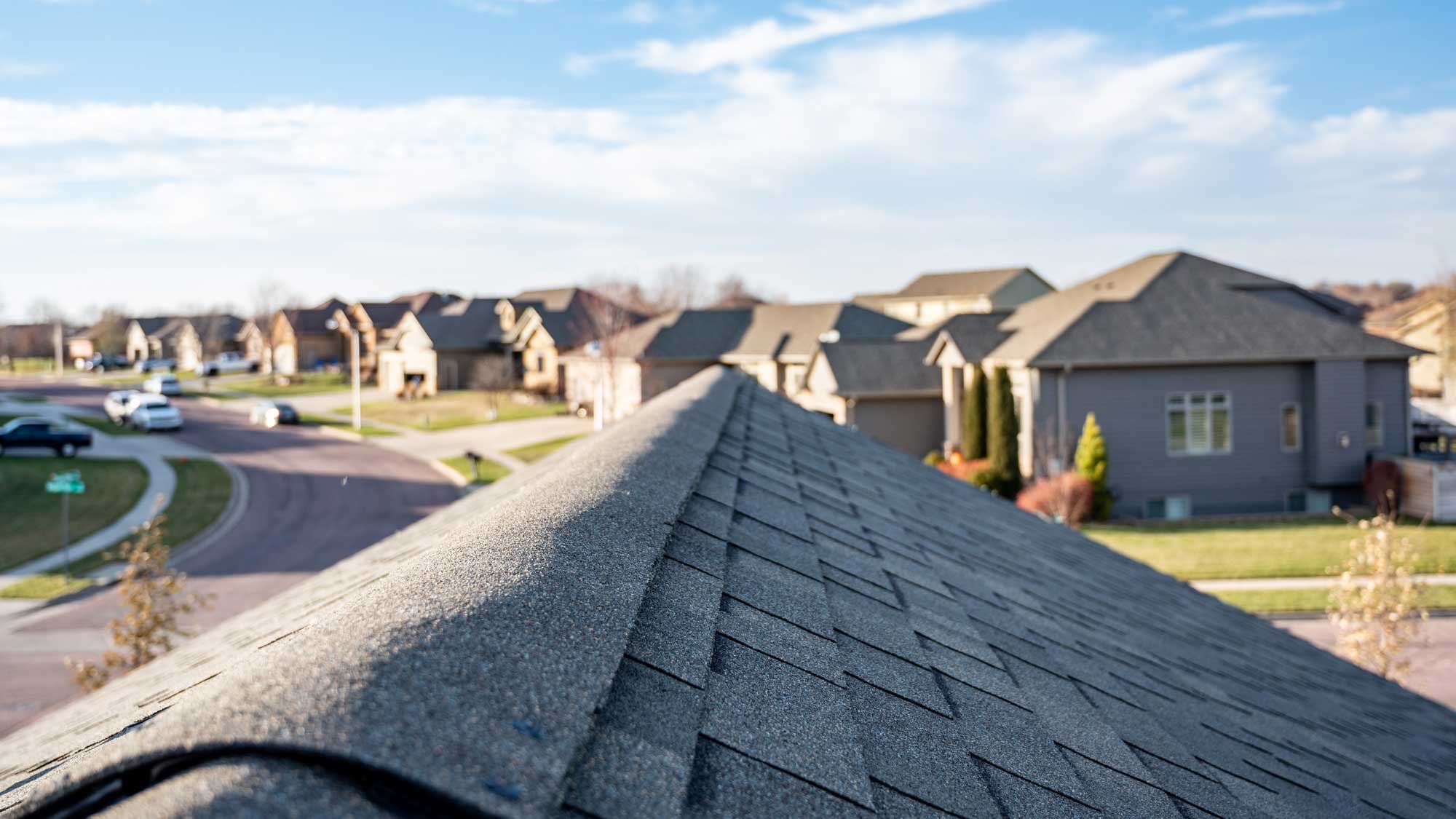 Closeup of a gray shingle roof